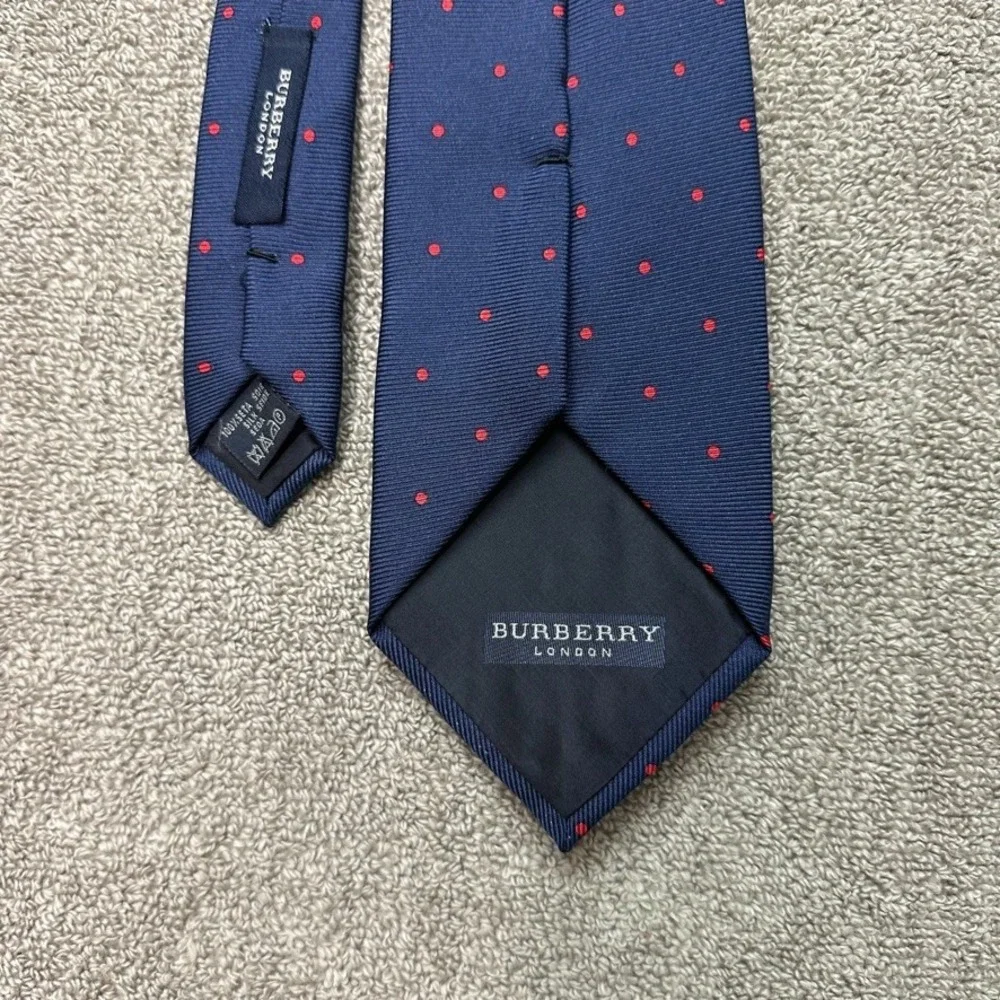 Burberry London Mens Silk Tie Navy Blue Red Polka Dot Made in Italy Business